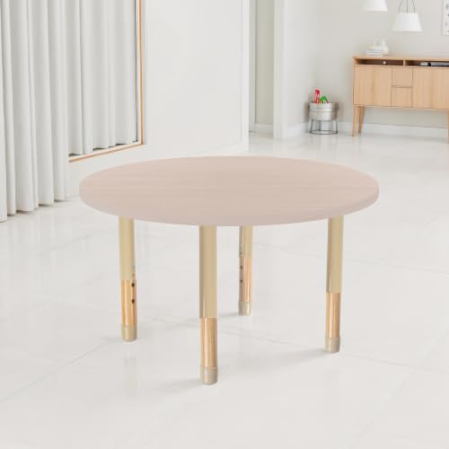 Image of 36 inch x 36 inch Round Kids Classroom Table with Adjustable Chunky Wood Legs