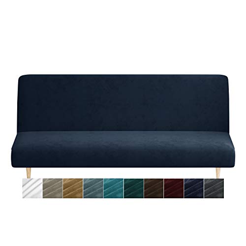 XINEAGE Velvet Futon Cover High Stretch Armless Couch Covers Spandex Fabric Sofa Bed Slipcover Anti Slip Furniture Protector with Elastic Bottom Machine Washable (Futon