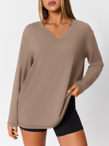 Trendy Queen Oversized Tshirts for Women Workout Plus Size Gym Tops V Neck Long Sleeve T Shirts Spring Casual Basic Tees - Image 3