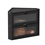 EffiQ-Rate 天然竹木製 ブレッドケース 2段 パンケース アクリル窓付き コーヒー 収納 大容量 キッチン保存容器 黒 (42×30×35cm)