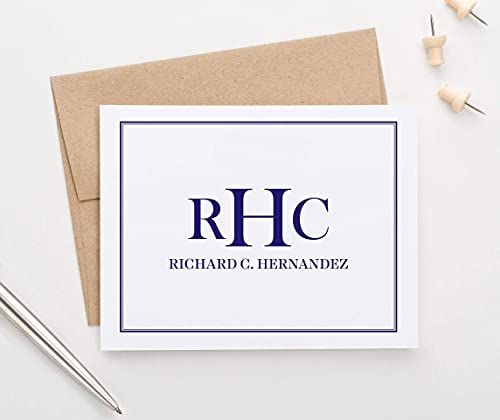 Image of Classic Monogrammed Stationary for Men and Women, FOLDED NOTE CARDS, Professional Personalized Stationary Set, Personalized Monogram Stationery Set, Your Choice of Colors and Quantity