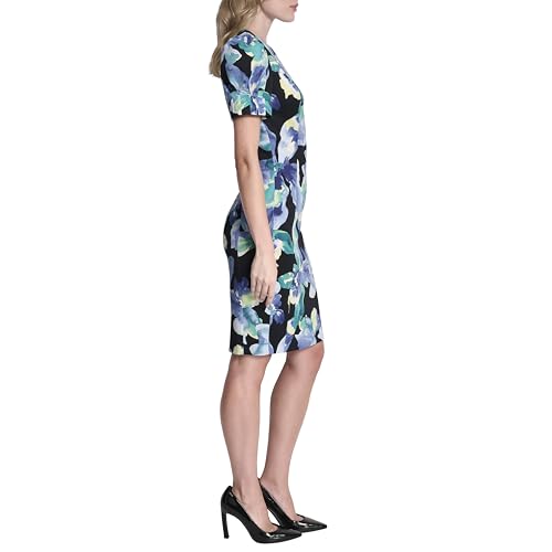 Image of DKNY Women's Short Puff Sleeve Knee Length Sheath Dress with Exposed Back Zipper