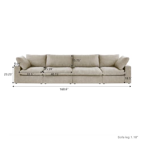 Cloud Modular Sectional Sofa Couch,160" Convertible Couches Wide 4 Seater Sofa for Living Room,Minimalist Deep Sofa Couches,Covers Washable&Replaceable(Khkai)