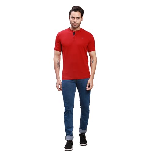 Image of Parx Men's Cotton Polyester Blend Solid Pattern Regular Fit Henley Collar Henley Neck Half Sleeve Casual T-Shirt