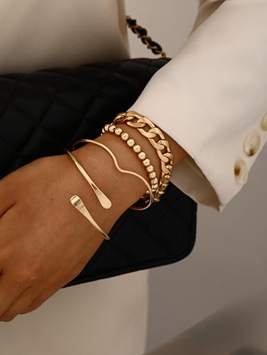 Image of IF ME Gold Bangle Bracelets for Women, Indian Bangles Stackable Set, Multi Layer Textured 18K Gold Plated Chunky Bracelets Boho Jewelrys Set