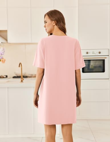Image of Ekouaer Womens Cotton Nightgown with Pocket Short Sleeve Sleep Shirt S-2XL
