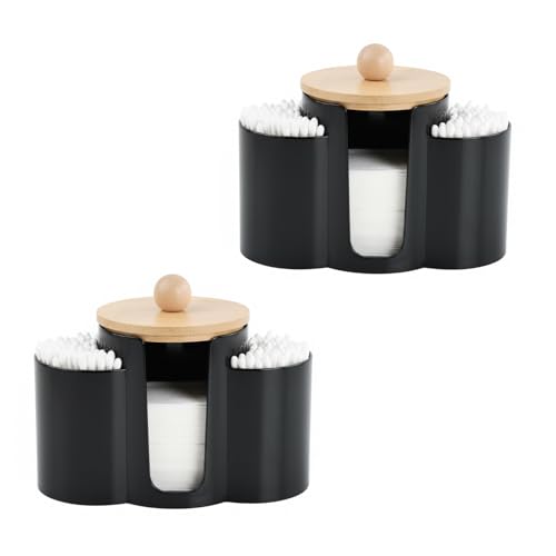 2 Pièces Boîte de Rangement 3 en 1 Coton et Coton-Tiges avec Couvercle, Organiseur Maquillage en Plastique, Support de Tampon de cotons pour Bain Chambre,...