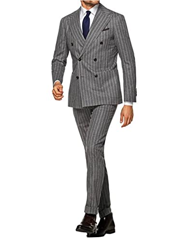 Costume 2 pièces croisé pour homme avec veste à col pointe rayé