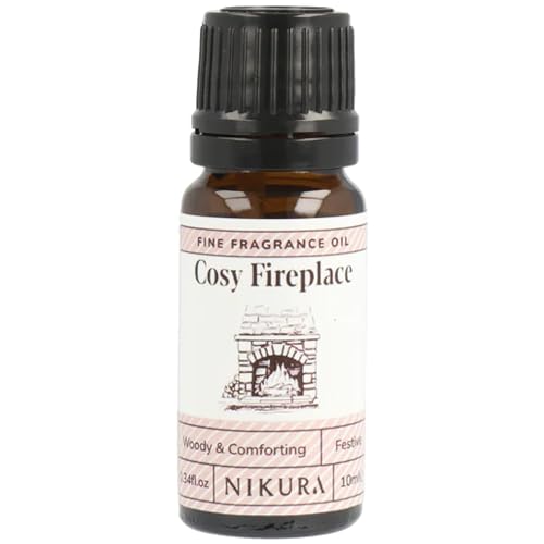 Nikura Cosy Fireplace Fine Fragrance Oil - 10ml | Perfect for Soap Making, Candle Making, Wax Melts, Diffuser, Burner | Great for use in Bath Bombs, Perfume Oil, Perfume Scents | Vegan & UK Made