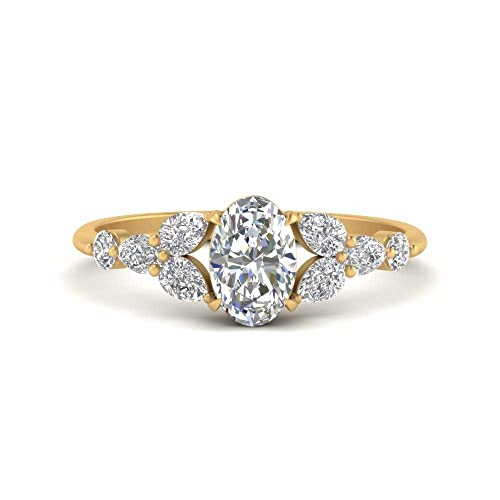 Bague de fiançailles fleur cadeau idéal en or jaune et pierre ovale