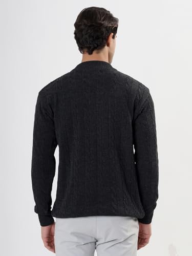 Image of Kvetoo Men's High Neck Cable Knit Sweater | Winter Pullover | Warm Wool Blend |Casual Full Sleeve Sweater for Men | Stylish Ribbed Neck Slim Fit Winterwear