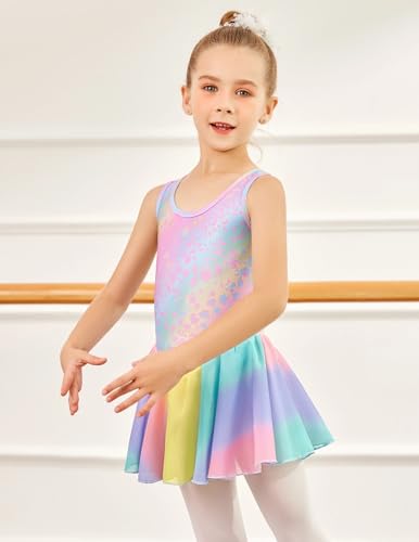 Image of Arshiner Kid Girls Hollow Back Ballet Leotard with Skirt Sleeveless Dance Dresses