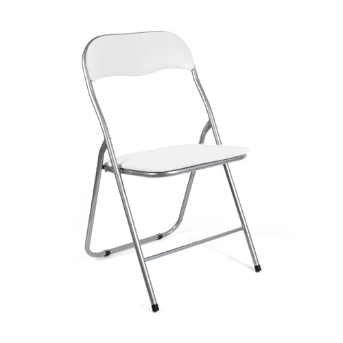 bolata thesecrethome.es - Silla Plegable de Aluminio - Asiento Acolchado con Estructura Metálica - Ideal para Despacho, Cocina, Salón, Terraza - Alto: 80 cm x Largo: 43,5 cm - Blanco