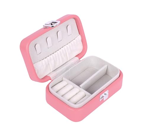 Image of BucketList PU Leather Jewellery Organizer Box with Ring Slots & Necklace Hooks | Compact Jewelry Storage Case with Secure Lock (Travel Jewellery Box Rectangular (Wine Red))