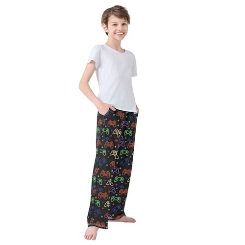 CaTaKu Boys Colorful Cute Game Pants for Boys Girls Wide Leg Sweatpants Kids Long Bottoms with Pockets Size 6-14Y3