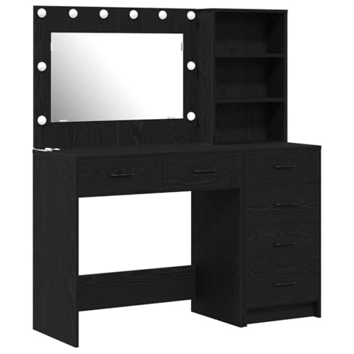 zylophax Tocador con estante negro de madera 78,5 x 41 x 135 cm, mesa de maquillaje con iluminación LED, cajones y espacio de almacenamiento para dormitorio, vestidor y habitación de niña