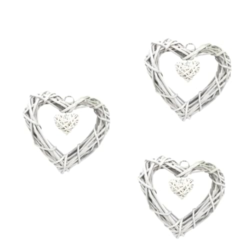 MAGICLULU 3 Pièces Pendentif Coeur décoration Artisanat de Coeur en Osier Artisanat Suspendu Coeur Coeurs en Osier de Mariage en Bois Beige
