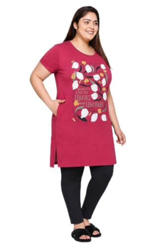 Image of In Love Women Cotton Regular Fit Plus Size Long-Line Chest Print T-Shirt with Pocket