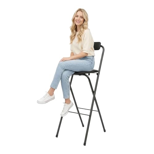 Image of 2Pcs Folding Bar Stool with Backrest, 30 Inch Tall Foldable Stool Chair Metal Frame Portable Chairs Portable Bar Chair Collapsible Stools Barstools w /Leather Padded for Kitchen Shop Cafe (2PCS /Black)
