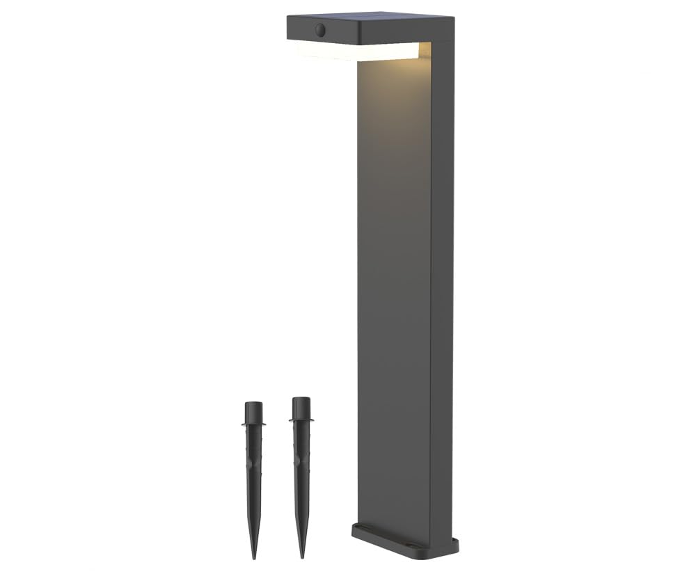 LED Solar Wegeleuchten mit Bewegungsmelder, Solar Standleuchte 3000K 400lm Solarlampen für Außen, Hinterhof, Garten, Rasenbeleuchtung (H=51cm)