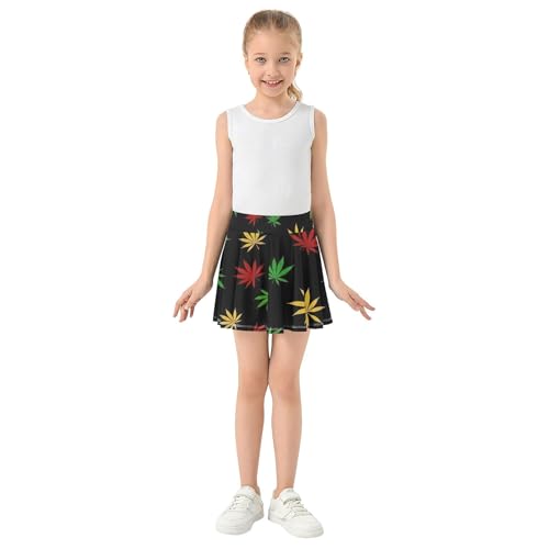 Joisal Cannabis Leaves Green Black Toddlers Tennis Skirts Dance Athletic Shorts for Girls Skorts School Skirt 4t3