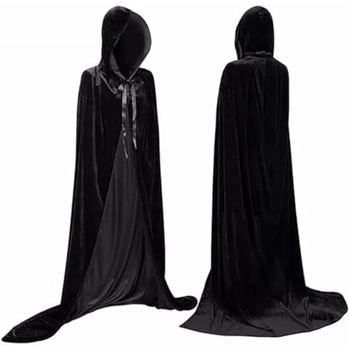 ToqoGeri 170CM Halloween Hooded Cloak Unisex Black Cape with Hood Full Length Black Cloak for Adult Halloween Carnival Easter