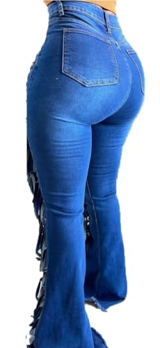 Bell Bottom Jeans for Women Ripped High Waisted Classic Tassels Flared Pants2