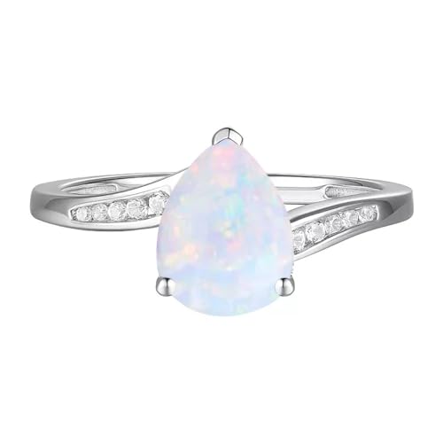 1.5ct Opals Ring for Women 925 Sterling Silver Genuine Pear Shape Opal Engagement Ring Real October Birthstone Opal Ring Promise Ring for Her