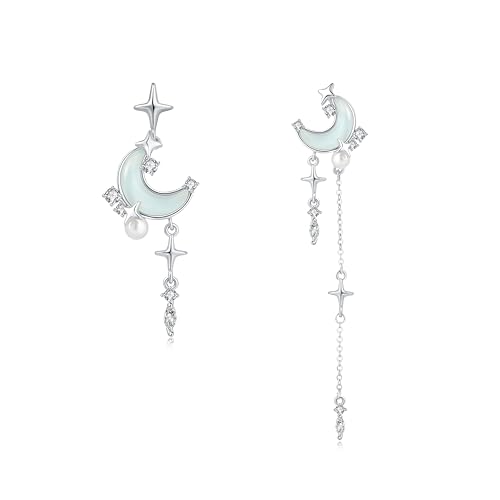 SIXFOX Moon Earrings for women trendy Danity Drop Dangle Earrings with Star gemstone cute Boho Stud Earrings Jewelry Gift