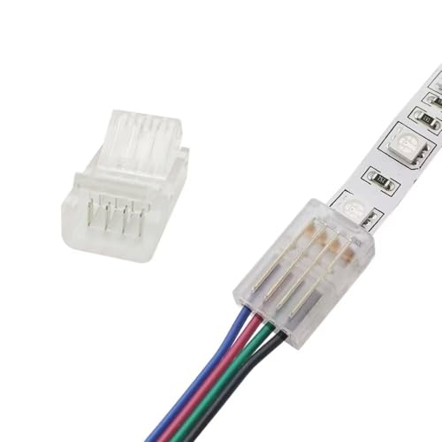 Biantie La 4 Pin Led Strip Connector 10mm RGB Strip to Wire Connectors Unwired Clips Solderless Connection for Multicolor LED Strip Lights 12V 24V (Pack of 10)