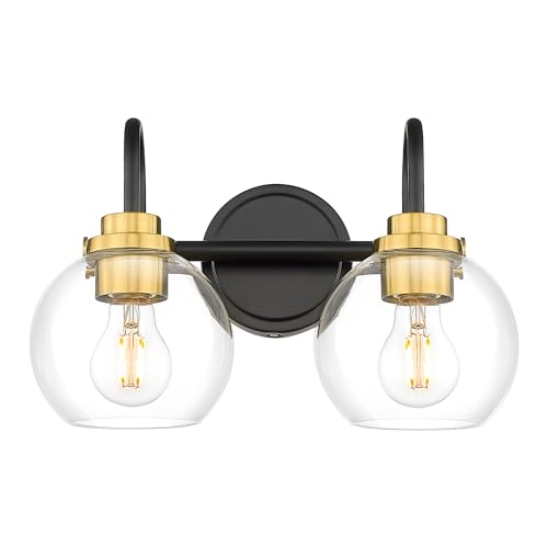 Image of Bathroom Light Fixtures, 2-Light Black and Gold Vanity Lights with Globe Clear Glass, Modern Vanity Lighting Fixtures Over Mirror, AD-22280-2W-KG