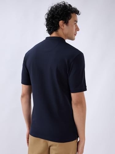 Image of Raymond Men Slim Fit Solid Pattern Pure Cotton Half Sleeve Polo Neck Casual T-Shirt