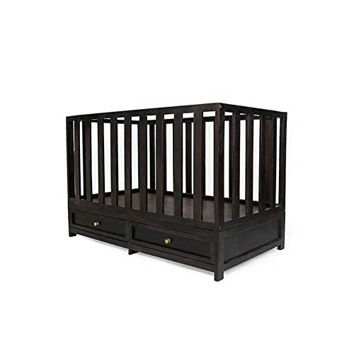 Image of Wakefit Baby Cot | 1 Year Warranty | Baby Cot Bed, Wooden Cradle for Baby, Cribs & Cots Furniture - Elsa (Sheesham Wood, American Walnut, with 2-Drawer Storage)