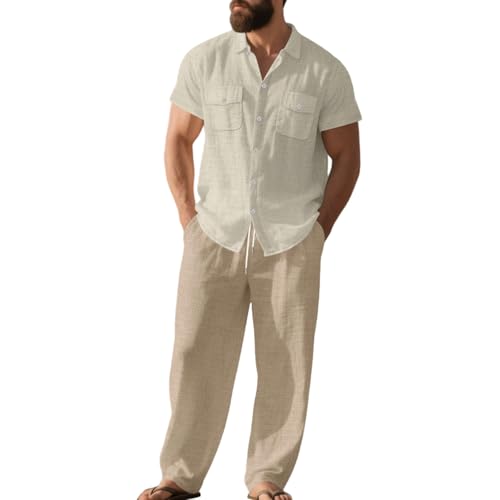 Combinaison lin homme pour vacances d'été ensemble fluide décontracté plage et terrasse ensoleillée