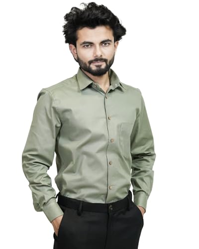 SWISS HORN Men’s Solid Casual Shirts for Men with Stylish Pattern. Cotton Stretchable Material Regular Fit with Spread Collar & Full Sleeves for Business Meeting, Party & Casual Wear