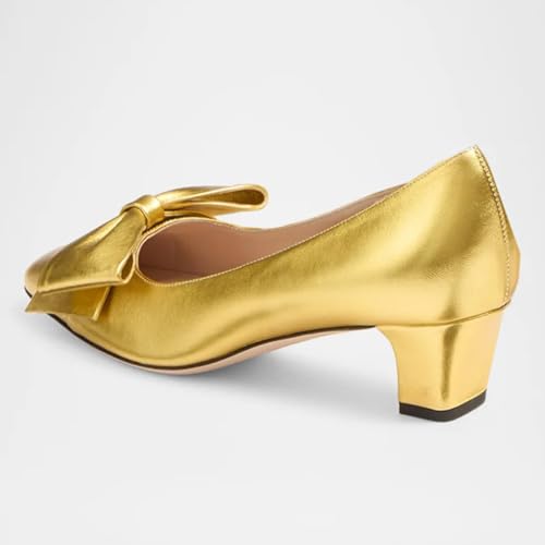 FSJ Women Cute Bow Chunky Low Heel Pumps Closed Square Toe Slip On Comfortable Block Heel Wedding Party Office Dress Shoes Size 4-16 US4