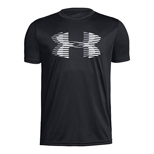 UNDER ARMOUR boys Tech Big Logo Solid T-Shirt, Black (001)/Steel, Youth X-Large