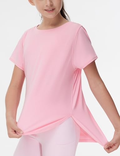 Image of THE GYM PEOPLE Girl's Athletic ShirtsWorkout Tops with Side Slits | Soft, Breathable, Side slits, Relaxed fit, Easy to match, For running, dancing and daily wear