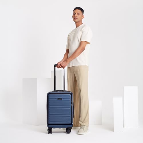 THE ASSEMBLY Hardsided Cabin Luggage 55 Cms - Premium Polycarbonate Trolley For Flight Travel |Tsa Lock Trolley Bag With 4 Spinner Wheels - Navy Blue-Stark, Small