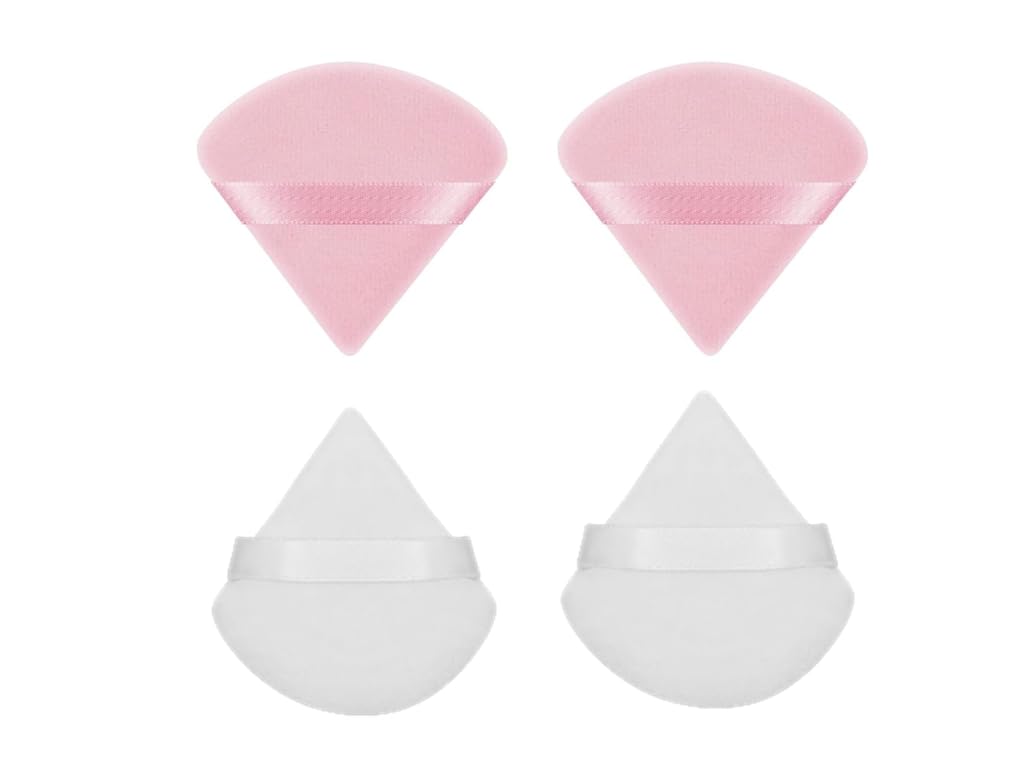 KwakwakTriangle Cosmetic Loose Powder Puffs Washable Reusable Soft Plush Foundation Sponge for Face Body Wet Dry Makeup Tool (4PCS White+Pink)