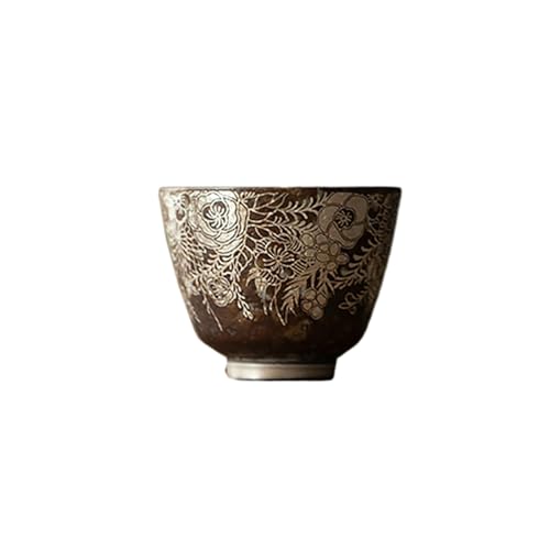 Tasse à thé poterie grossière argent fleurs rétro vintage grande personnalité rustique - 2