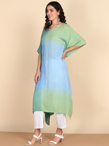 Image of Maaesa Women Handcrafted Tie & Dye Rayon Crepe Kaftan Dress | Casual Wear | Flowy Kaftan Style | Lightweight & Breathable Fabric