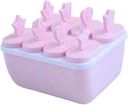 Akingshop Popsicle Molds Sets - DIY Ice Pop Molds-Popsicle Maker-8 Pack BPA Free Reusable Ice Cream Mold (Square pink)