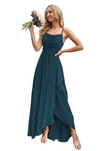 Image of Women's Chiffon Bridesmaid Dresses for Wedding Long Formal Evening Prom Gown with Slit Side AR079