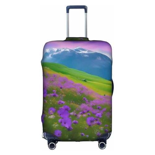 Housse de valise polyester lavable fleurs violettes blanche grande taille L