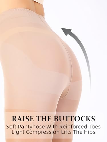 Image of 2 Pairs Control Top Pantyhose For Women - 40D Sheer Tights High Waist Tummy Control Support Stockings