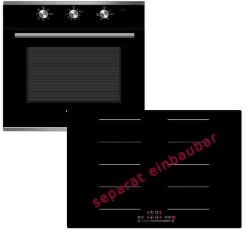 Einbauherd-Set Heißluft & Airfry-Funktion mit 77cm Induktions-Kochfeld / 60 Liter Garraum inkl. Airfry-Korb/Timer & Aluknebel Touch Slider, Timer, Topfsensor & Kindersicherung