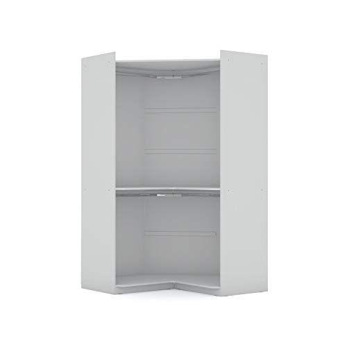 Manhattan Comfort Mulberry Modern Free Standing Corner Wardrobe Closet with Rounded Hanging Rods, Open Shelving & Finished Back for Room Divider, Space-Saving Storage Solution, White