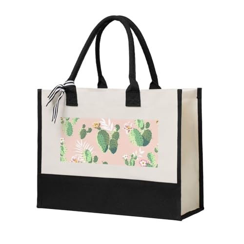ZTPOWQA Bolsa de lona con estampado de cactus para mujer, gran capacidad, para playa, viajes, oficina, compras