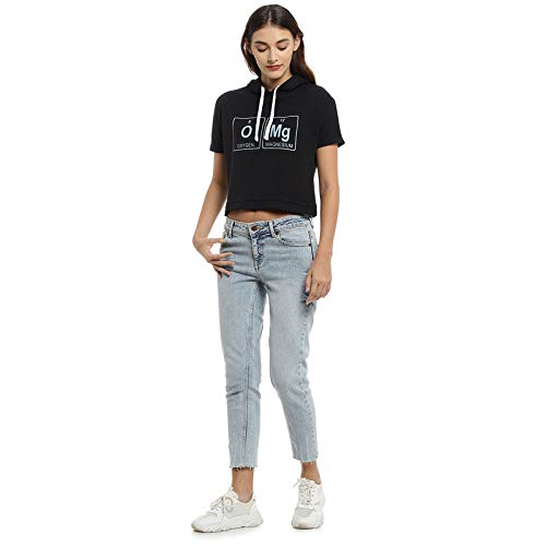 Image of PINACOLADA Women's Hooded Cropped Top for Casual Wear | Crew Neck | Short Sleeve |Poly Cotton Top Crafted with Regular Sleeve & Comfort Fit for Everyday Wear